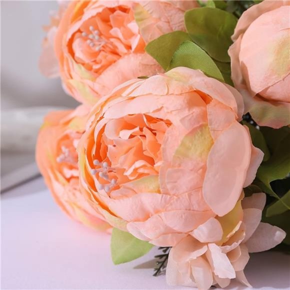 Flowers Artificial Silk Peony Bouquets Wedding Home Decoration Orange Peach - Picture 3 of 5